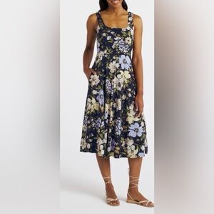 Nine Britton Marinca Square Neck Midi Dress: L